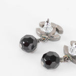Chanel Gun Metal CC Black Crystal Earrings
