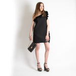 MSGM Black One Shoulder Frill Front Dress
