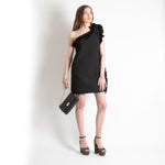 MSGM Black One Shoulder Frill Front Dress