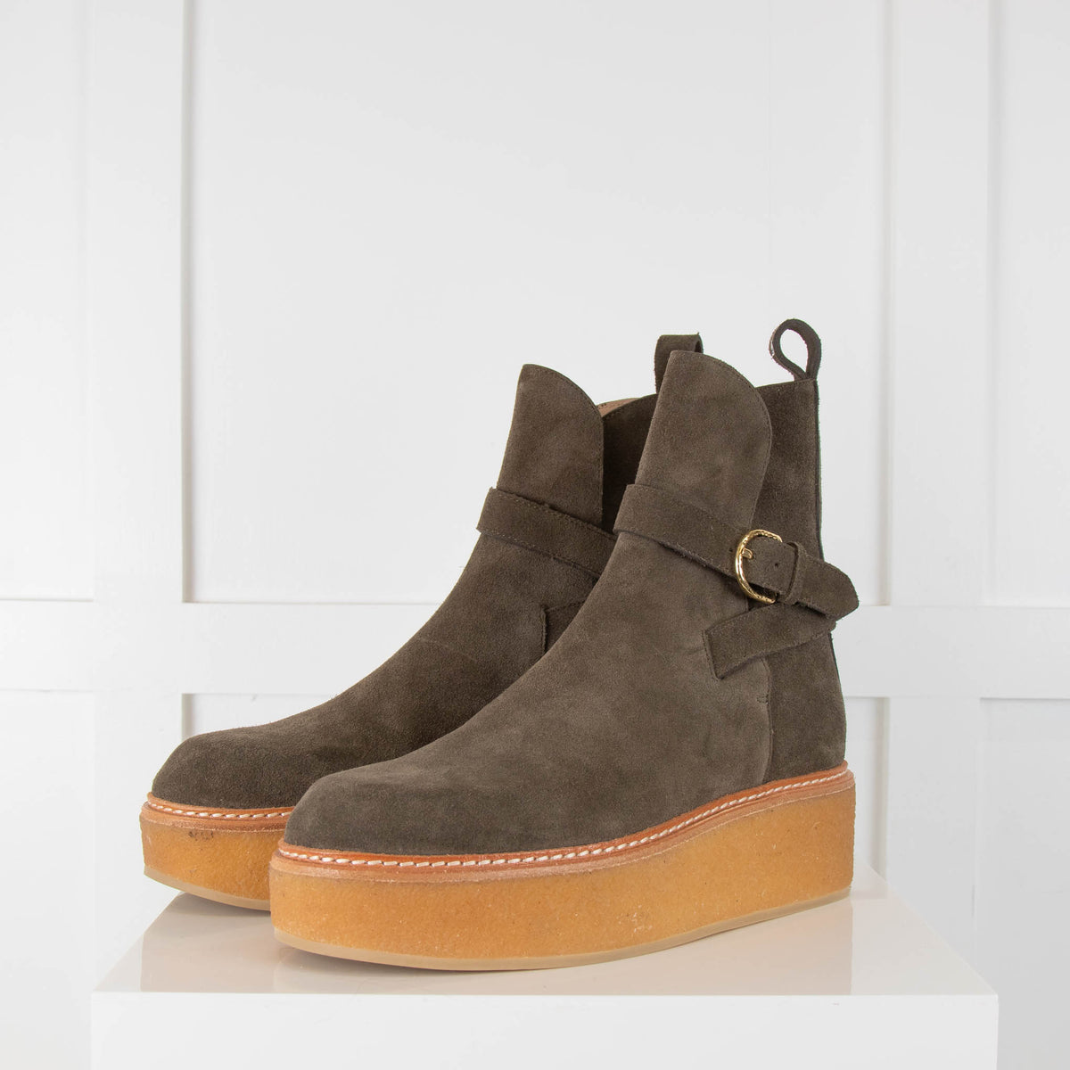 Ulla Jonhson Khaki Green Suede Rubber Sole Ankle Boots