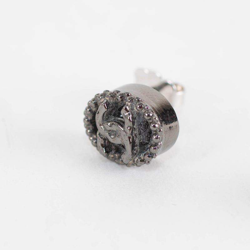 Chanel Gun Metal Grey CC Stud Earrings
