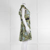 Pinko Green Floral Palm Print Short Sleeve Dress with Tie Neck