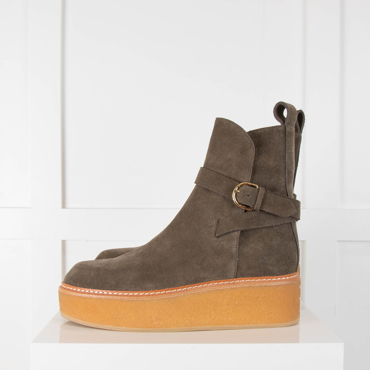 Ulla Jonhson Khaki Green Suede Rubber Sole Ankle Boots