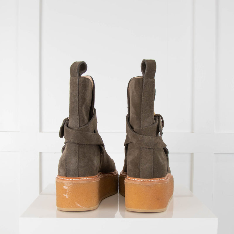 Ulla Jonhson Khaki Green Suede Rubber Sole Ankle Boots