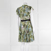 Pinko Green Floral Palm Print Short Sleeve Dress with Tie Neck