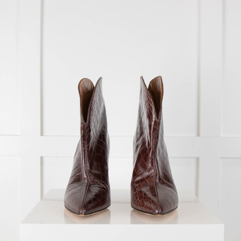 Paris Texas Brown Embossed Leather Ankle Boots