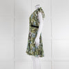 Pinko Green Floral Palm Print Short Sleeve Dress with Tie Neck