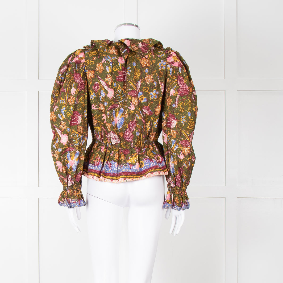 Ulla Johnson Green Pink Yellow Floral Frill Detail Cotton Top