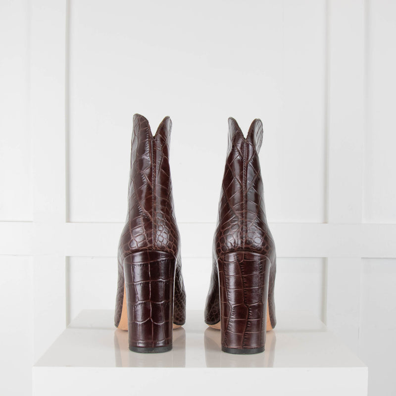 Paris Texas Brown Embossed Leather Ankle Boots