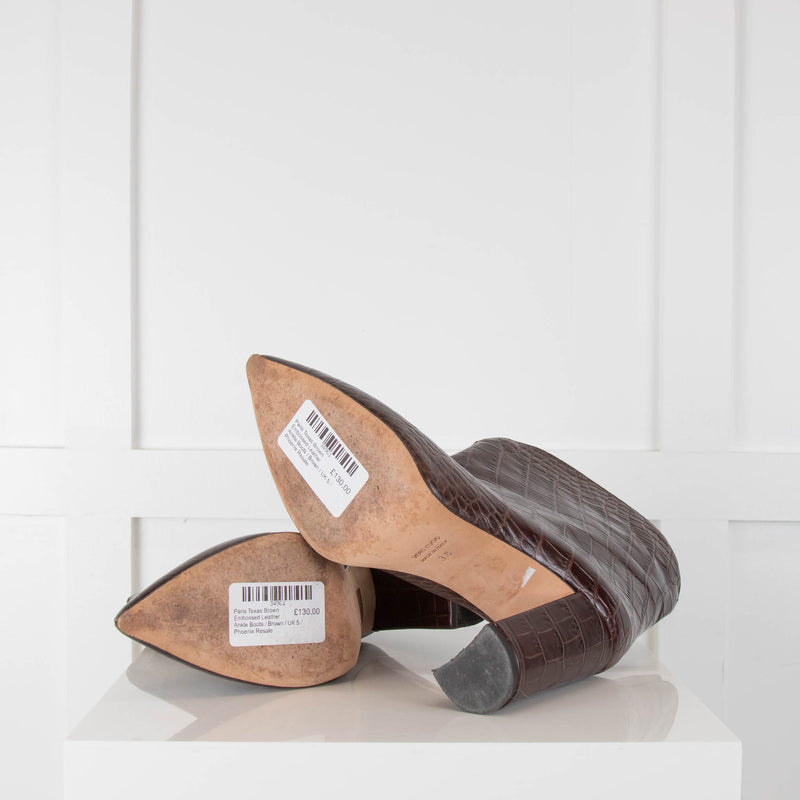 Paris Texas Brown Embossed Leather Ankle Boots