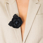 Chanel Black Tweed Fabric Chanel Camelia Brooch