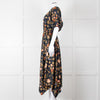 Ulla Johnson Black Yellow Pink Floral Puffed Sleeves Silk Dress