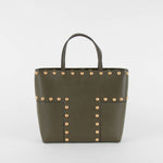 Tory Burch Khaki T Studded Leather Tote Bag