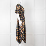 Ulla Johnson Black Yellow Pink Floral Puffed Sleeves Silk Dress