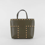 Tory Burch Khaki T Studded Leather Tote Bag