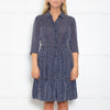 Claudie Pierlot Navy And White Small Print Tiered Dress