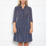 Claudie Pierlot Navy And White Small Print Tiered Dress