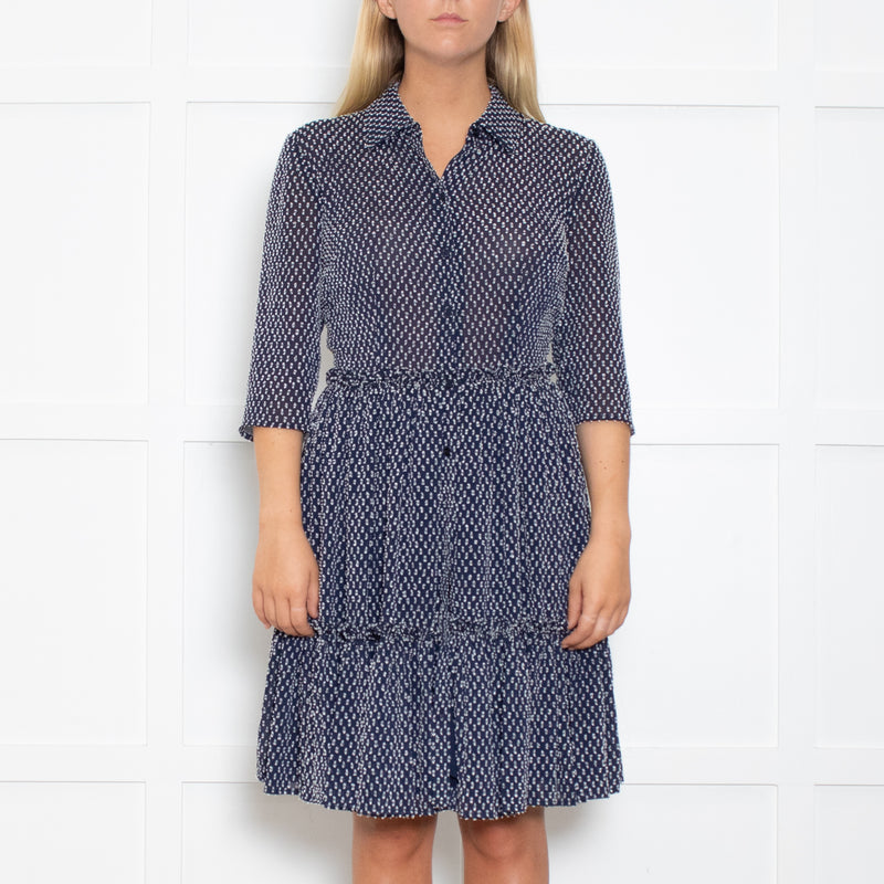 Claudie Pierlot Navy And White Small Print Tiered Dress