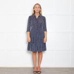 Claudie Pierlot Navy And White Small Print Tiered Dress