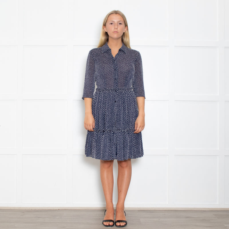 Claudie Pierlot Navy And White Small Print Tiered Dress