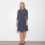 Claudie Pierlot Navy And White Small Print Tiered Dress