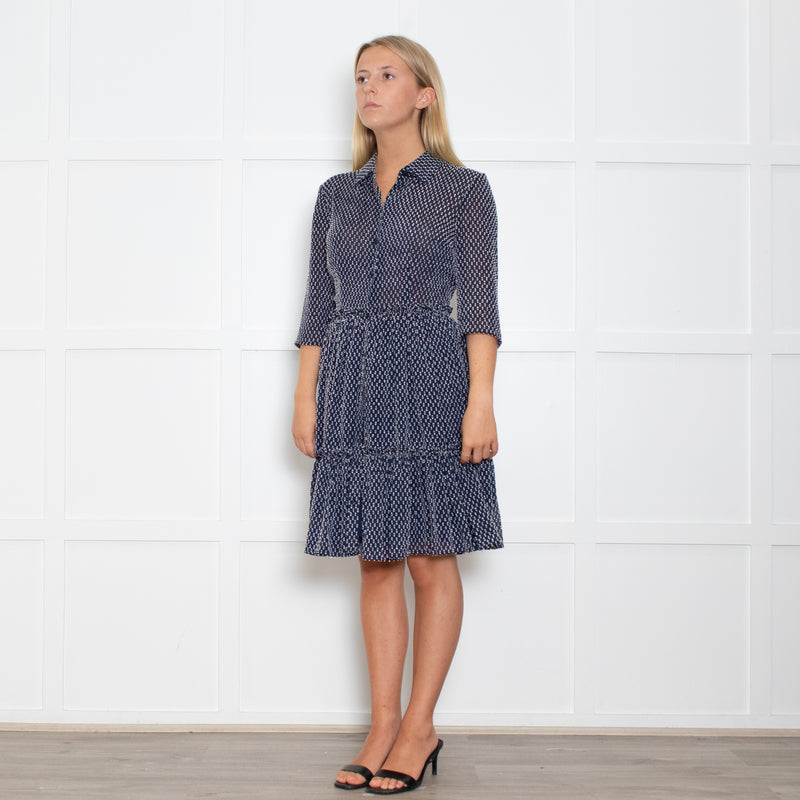 Claudie Pierlot Navy And White Small Print Tiered Dress