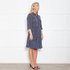 Claudie Pierlot Navy And White Small Print Tiered Dress