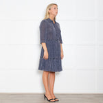 Claudie Pierlot Navy And White Small Print Tiered Dress