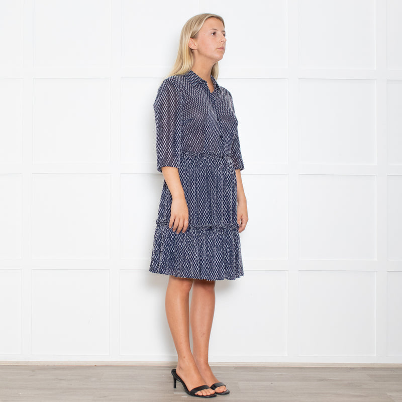 Claudie Pierlot Navy And White Small Print Tiered Dress