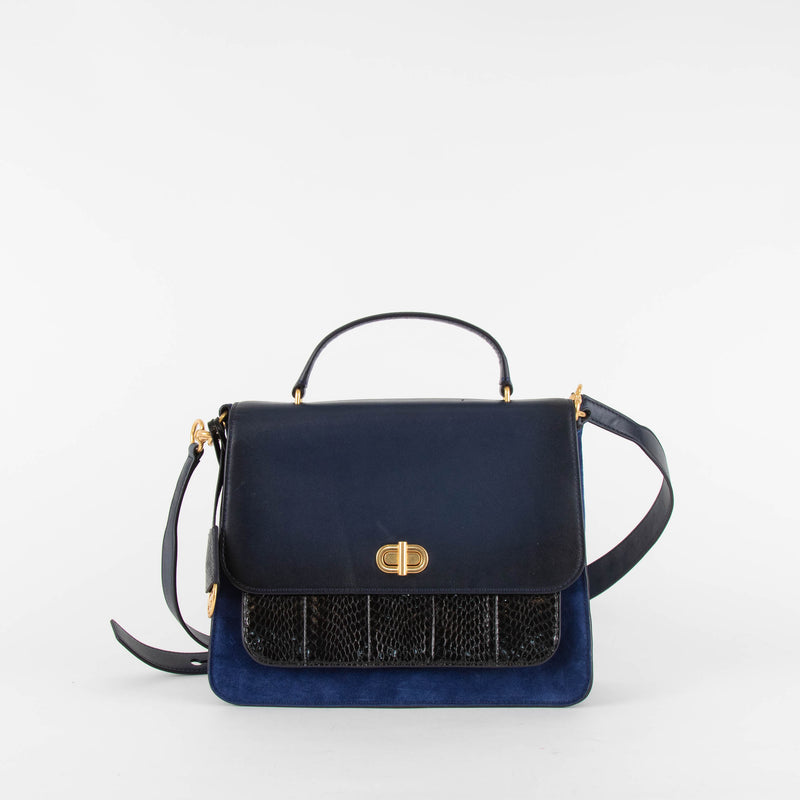 Tory Burch Blue Suede And Snake Effect Shoulder Bag