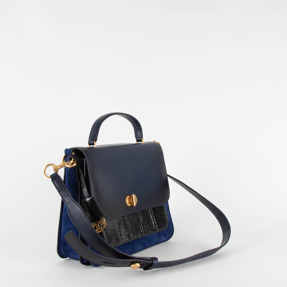 Tory Burch Blue Suede And Snake Effect Shoulder Bag