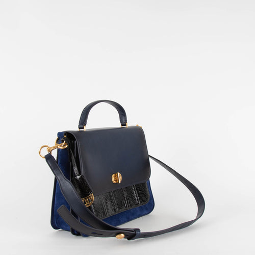 Tory Burch Blue Suede And Snake Effect Shoulder Bag
