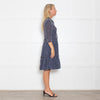 Claudie Pierlot Navy And White Small Print Tiered Dress