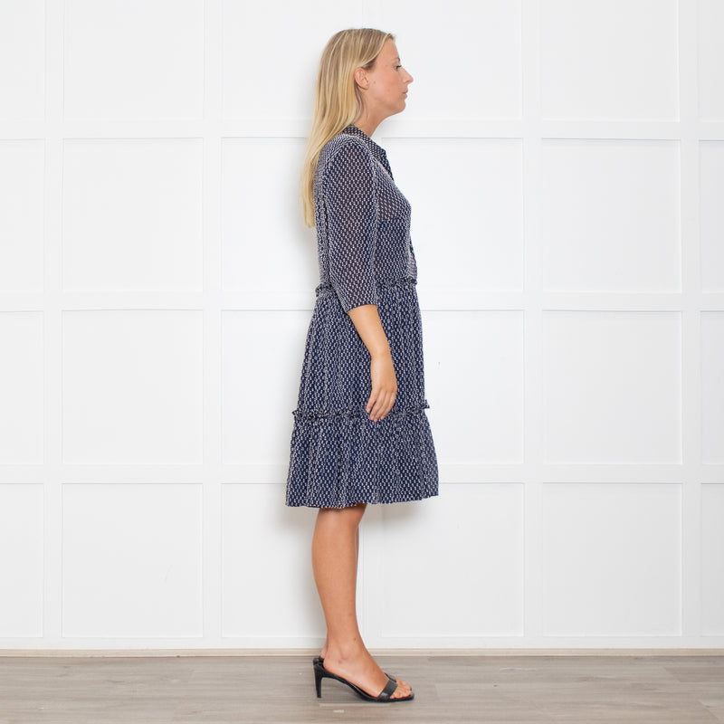 Claudie Pierlot Navy And White Small Print Tiered Dress