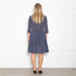 Claudie Pierlot Navy And White Small Print Tiered Dress