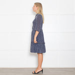 Claudie Pierlot Navy And White Small Print Tiered Dress