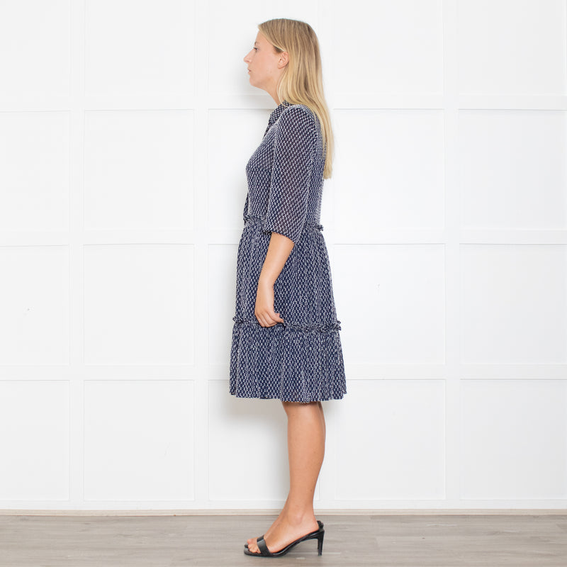 Claudie Pierlot Navy And White Small Print Tiered Dress