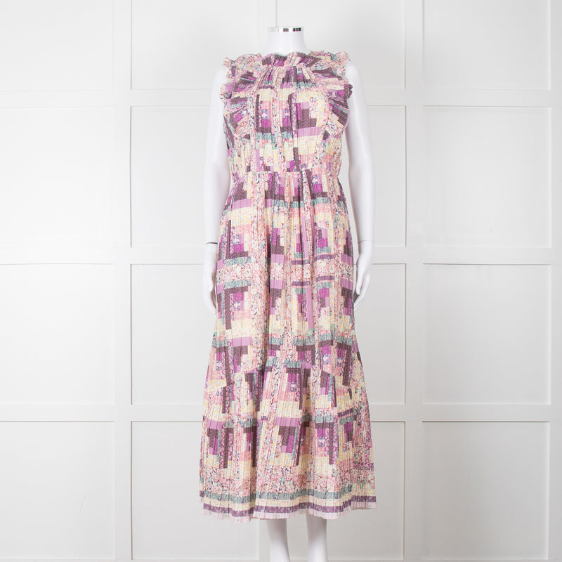 Sea New York Multi Floral Pleated Frill Detail Cotton Maxi Dress