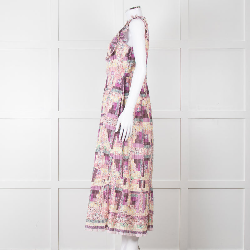 Sea New York Multi Floral Pleated Frill Detail Cotton Maxi Dress