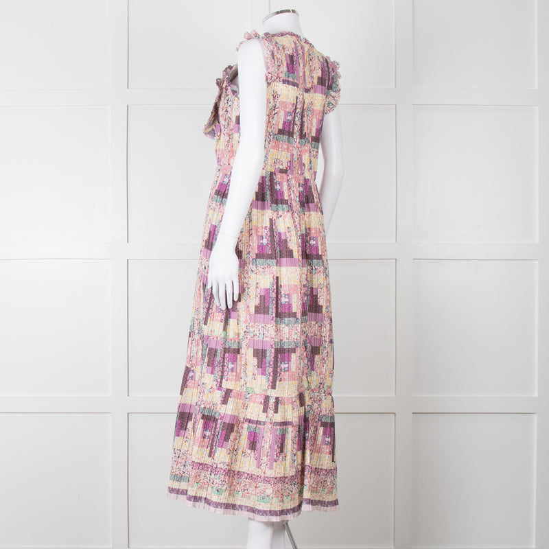 Sea New York Multi Floral Pleated Frill Detail Cotton Maxi Dress