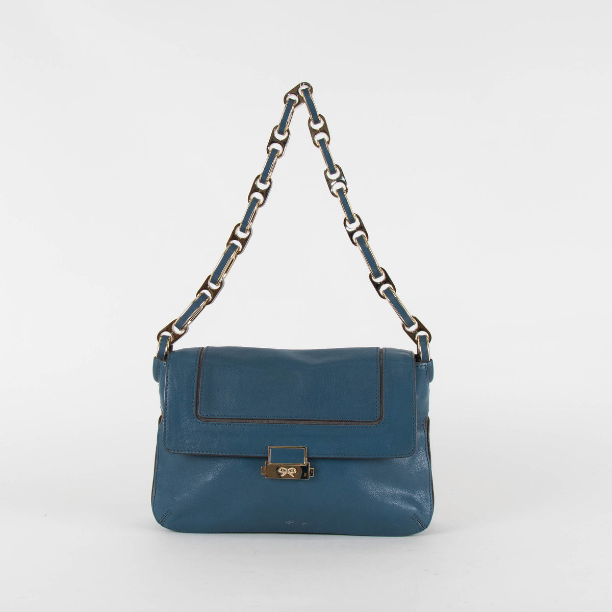 Anya Hindmarch Blue Gold Chunky Chain Shoulder Bag