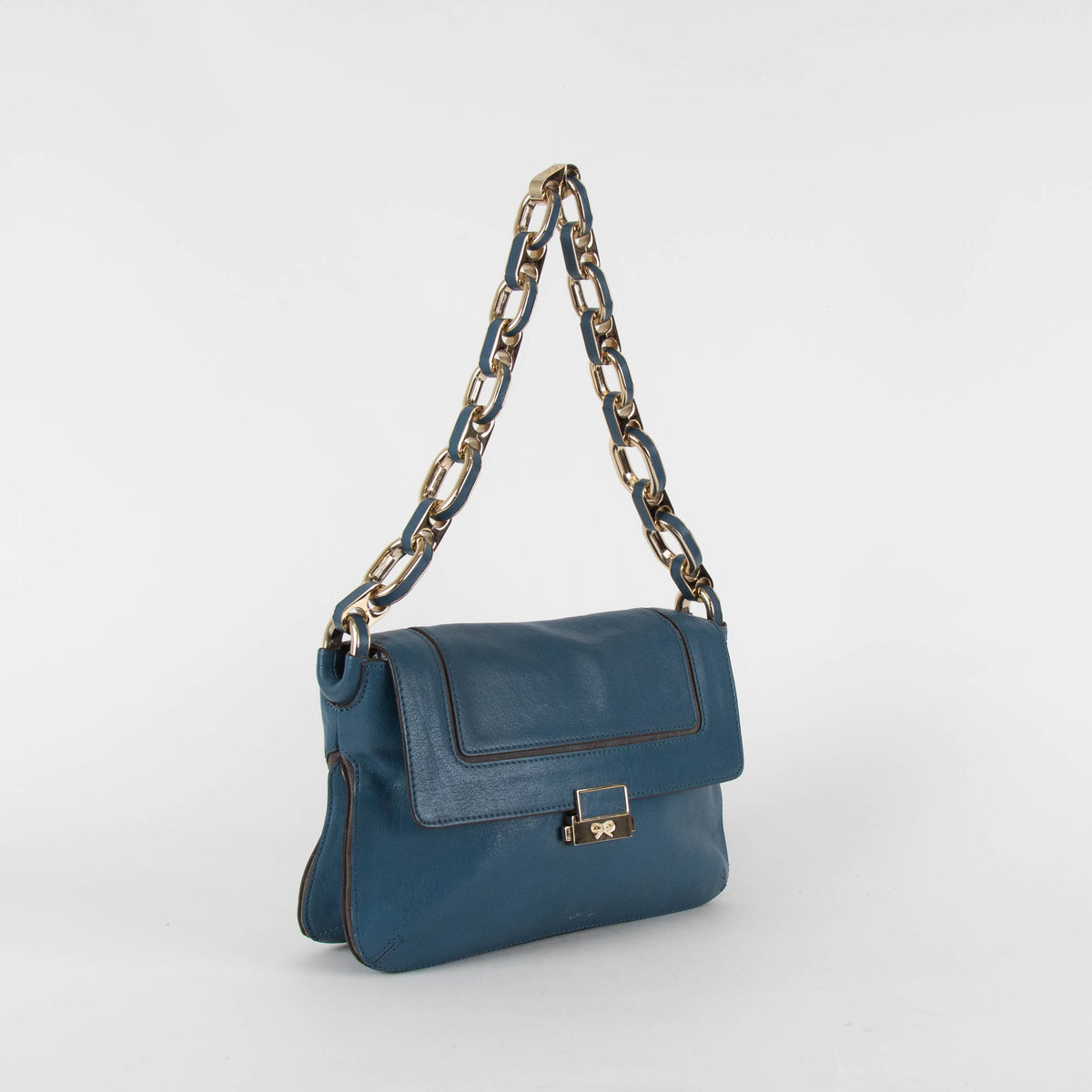 Anya Hindmarch Blue Gold Chunky Chain Shoulder Bag