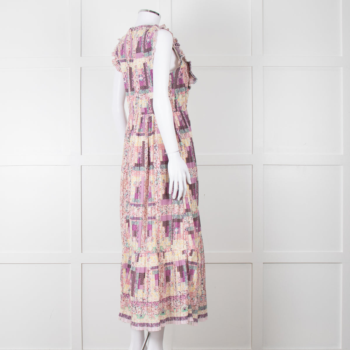 Sea New York Multi Floral Pleated Frill Detail Cotton Maxi Dress