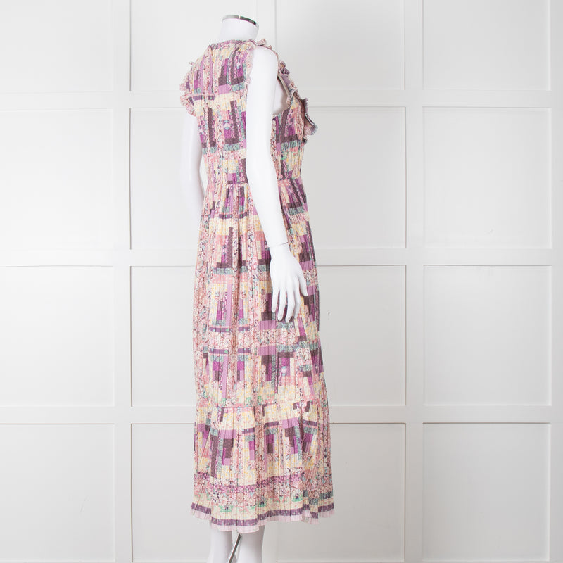 Sea New York Multi Floral Pleated Frill Detail Cotton Maxi Dress