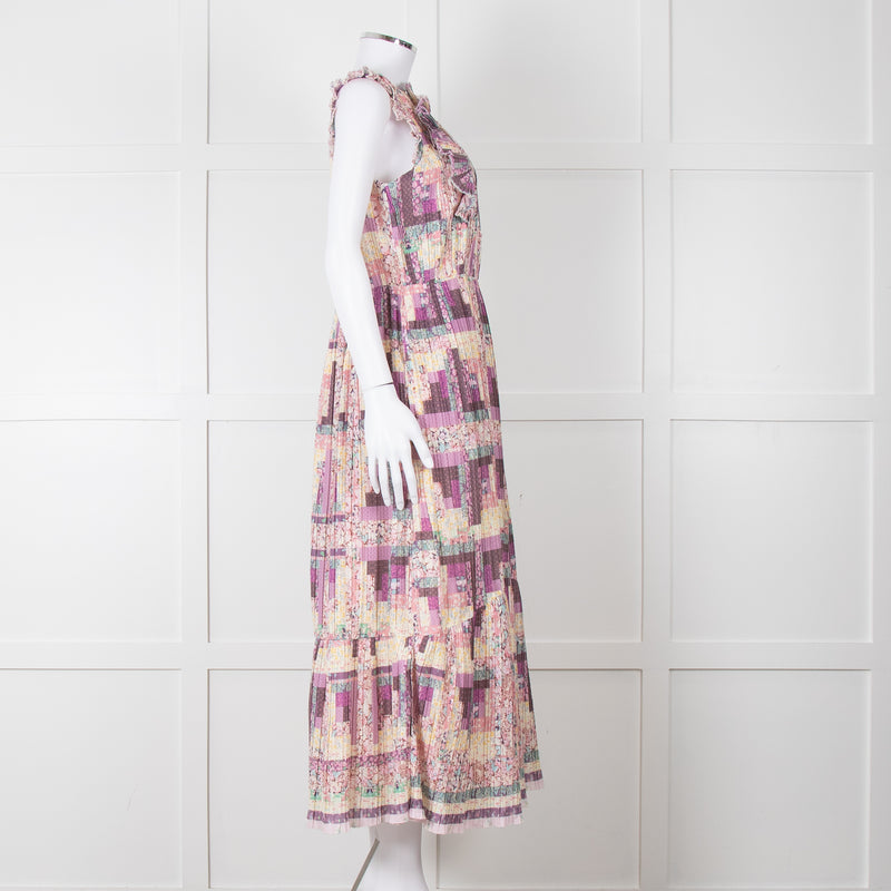Sea New York Multi Floral Pleated Frill Detail Cotton Maxi Dress