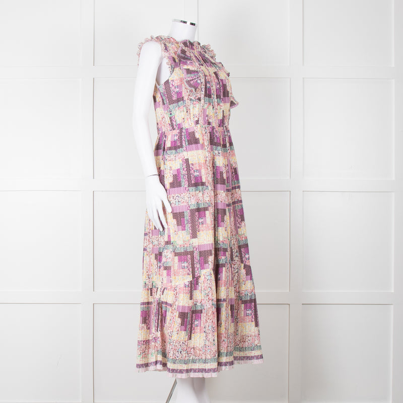 Sea New York Multi Floral Pleated Frill Detail Cotton Maxi Dress