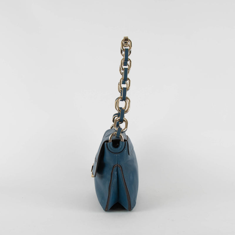 Anya Hindmarch Blue Gold Chunky Chain Shoulder Bag