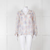 Joie Cream Pink Blue Pleats Detail Silk Top