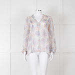 Joie Cream Pink Blue Pleats Detail Silk Top
