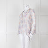 Joie Cream Pink Blue Pleats Detail Silk Top